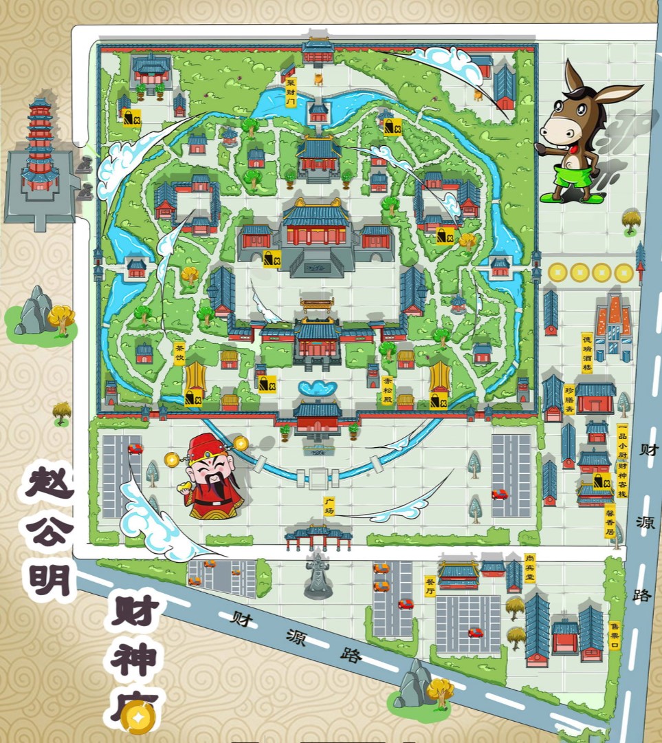 上城寺庙类手绘地图